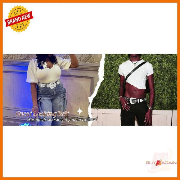 Sparkling Rhinestone Studded Western Belt Faux Leather Unisex Fit